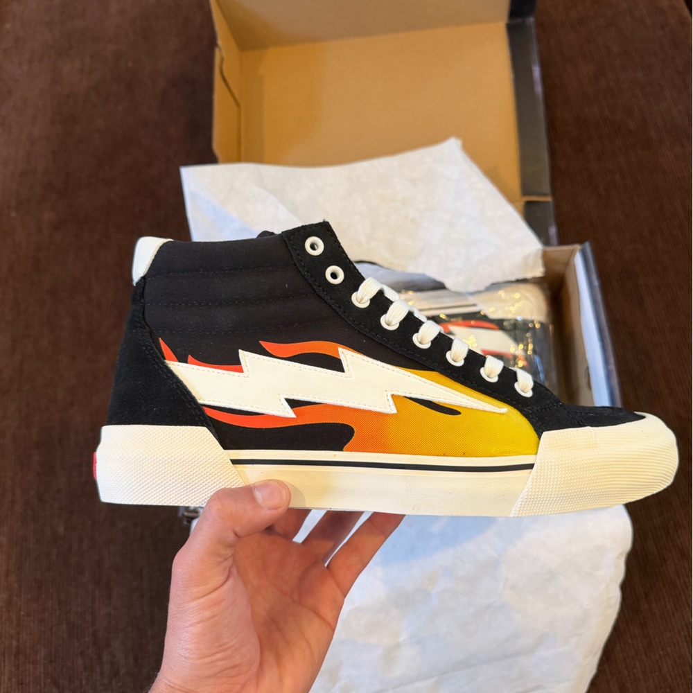 Black High-Top Sneakers with Flame Design